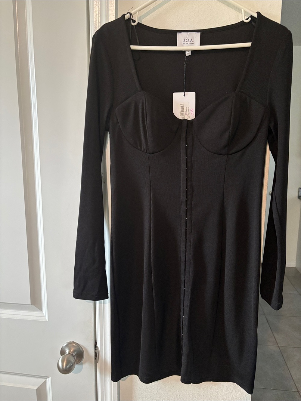 J.O.A. Black Long Sleeve Bodycon Hook-Front Dress